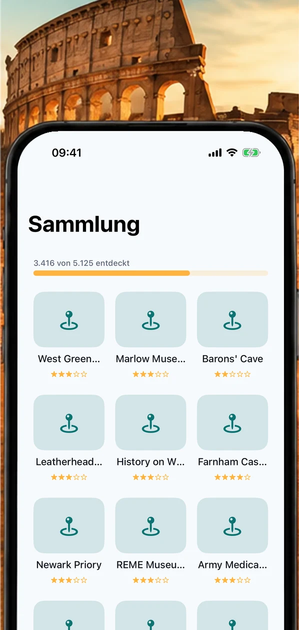 AirReveal-Bildschirm „Sammlung“ vor dem Kolosseum