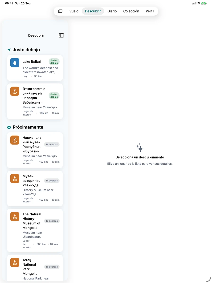 Lugares bajo tu avión en AirReveal en iPad