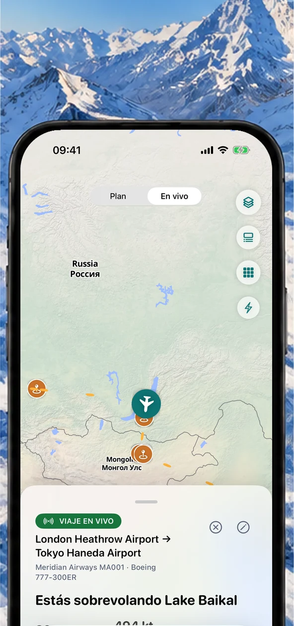 Seguimiento de vuelo en vivo de AirReveal sobre montañas nevadas