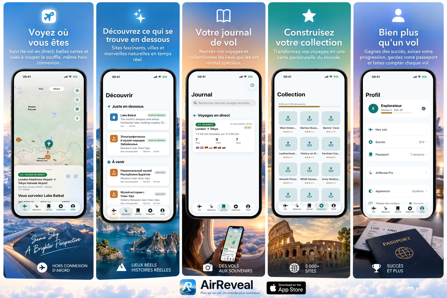 AirReveal sur iPhone et iPad : carte de vol, découverte de sites, journal de vol et collection