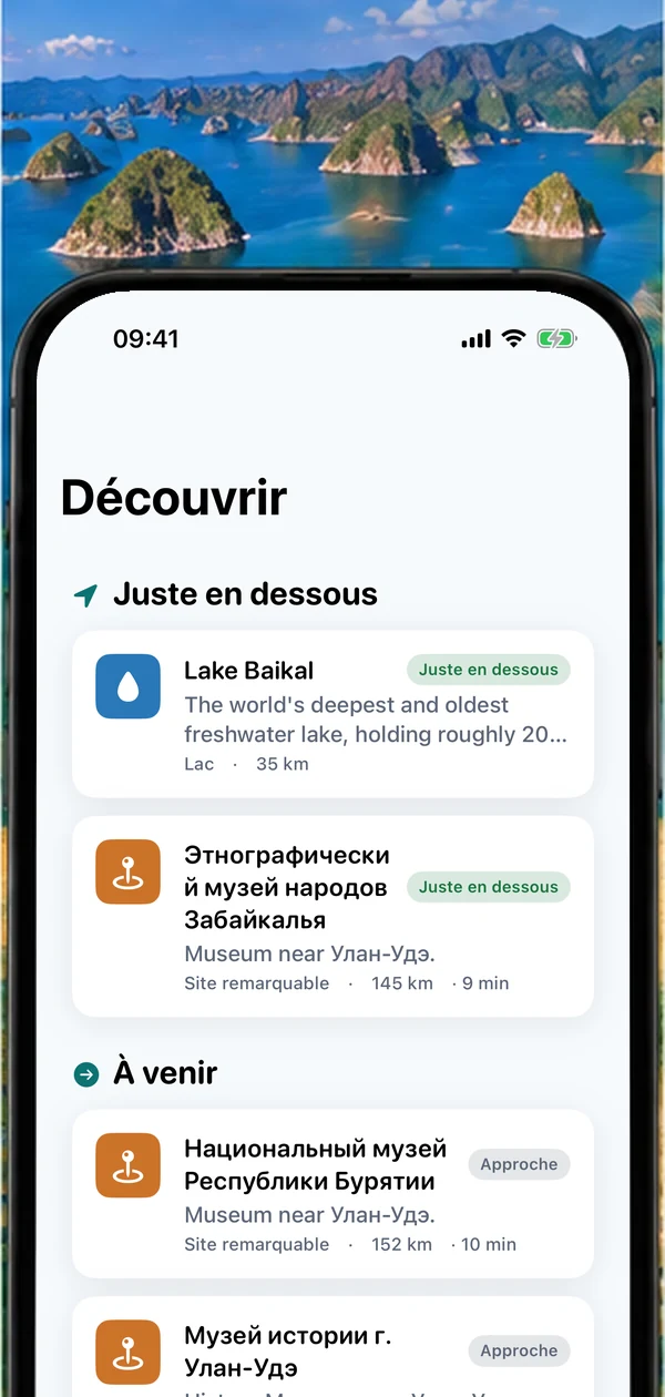 Écran Découvrir d'AirReveal au-dessus d'une baie d'îles verdoyantes