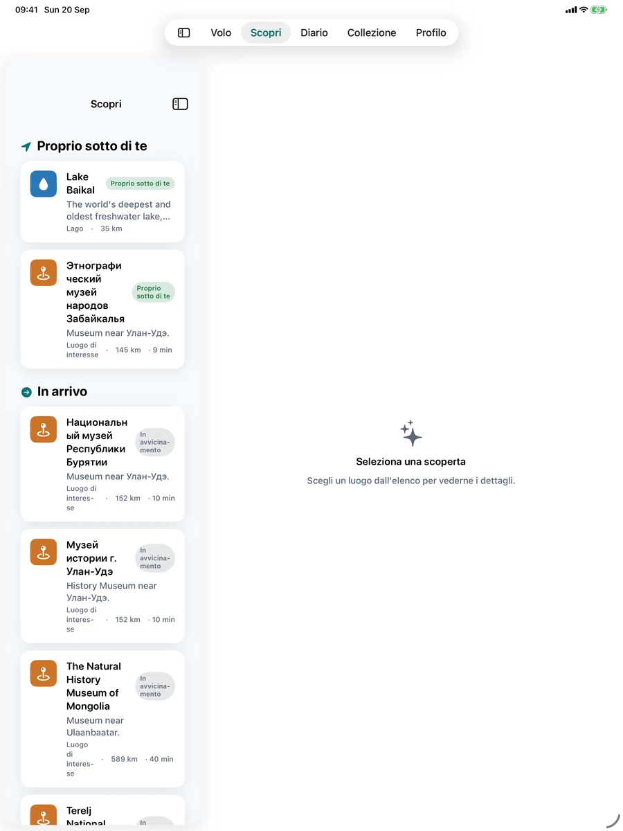 Luoghi sotto il tuo aereo in AirReveal su iPad