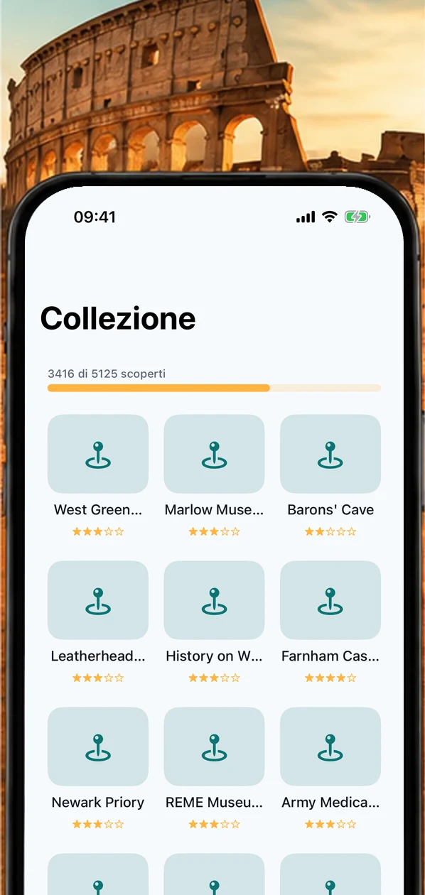 Schermata Collezione di AirReveal davanti al Colosseo