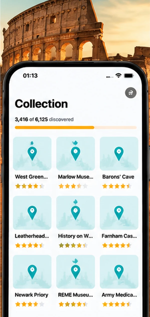 AirReveal Collection screen in front of the Colosseum