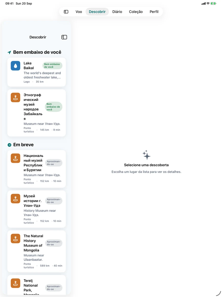 Lugares sob o seu avião no AirReveal no iPad