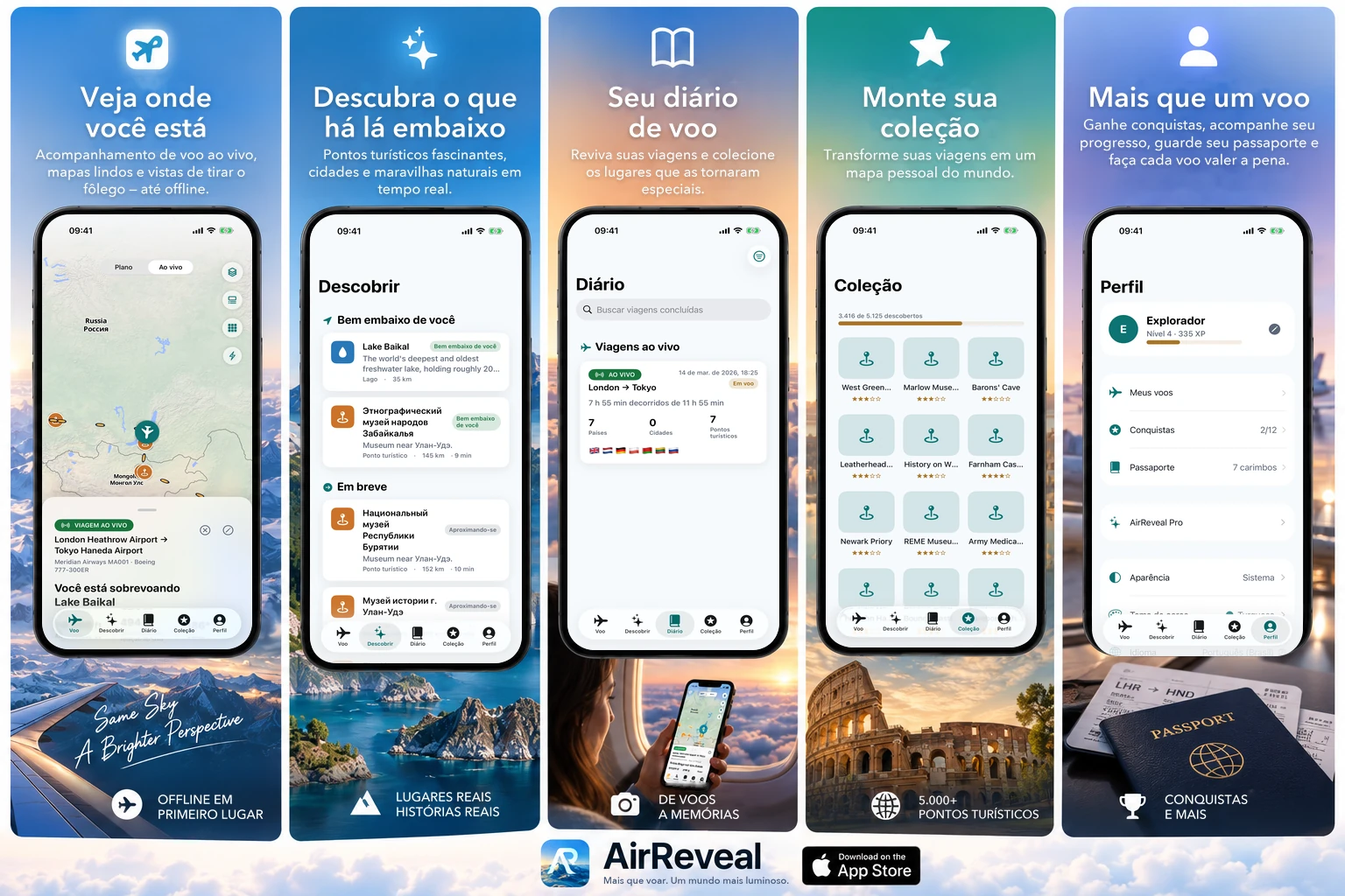 AirReveal no iPhone e no iPad: mapa de voo, descoberta de lugares, diário de voo e coleção