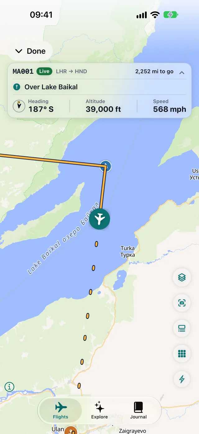 Live flight map from your seat