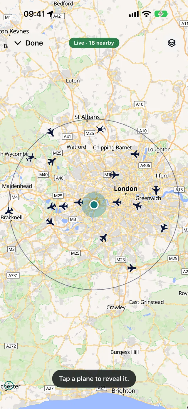 Above You map with aircraft around London