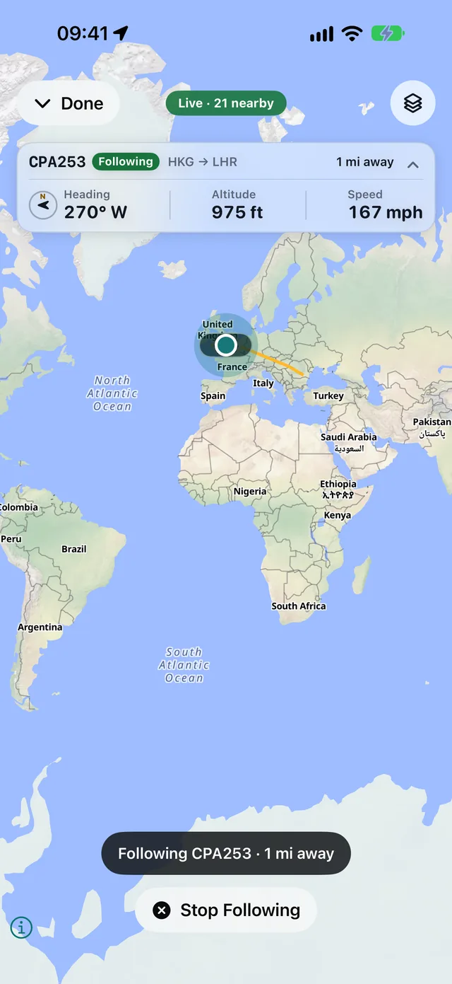 Following a plane on the map with its recorded track